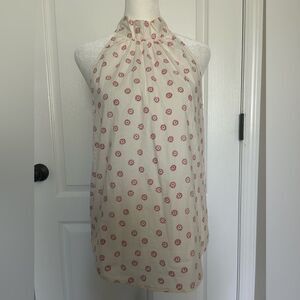 J. By J Crew Women’s Off White with Red Halter Top with Tie Neck Cotton Size 0